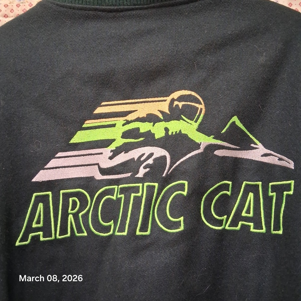 Vintage Arctic Cat Bounty Hunter Wool Leather Varsity Style Jacket SZ XLT Green - Picture 4 of 12